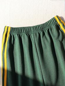 SHEIN Tween 女童休闲百搭百搭日常运动街头撞色腰带宽松运动裤 - 墨綠色 - 查看 5