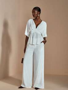 JIAN LASALA High-Waist Slant Pockets Solid Linen Blend Wide Leg Long Pants Women Elegant Autumn Casual Luxury Stylish Clothing Collection White - White - View 6