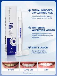Slow Sunday Teeth Whitening Pen, Get Rid Of  Smoke Stains, Coffee Stains, Tea Stains, Keep Your Mouth Clean And White,, Good Gift For Holiday, Party, Travel, Outdoor Activity, For Valentine'S Day, Valentines Gift, Suitable For Spring Personal Care - White - View 3