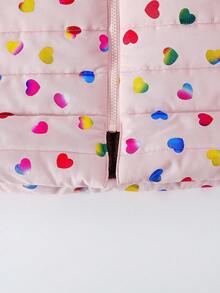 SHEIN Young Girl Pink Ombre Laser Heart Thick Mid-Length Hooded Drawstring Winter Jacket - Pink - View 6