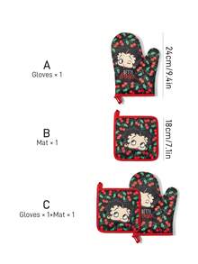 Betty Boop x SHEIN 樱桃红厨房隔热套装 烤箱手套/隔热垫 厨房烘焙必备 有效隔离热源 单/组合 - 彩色 - 查看 4