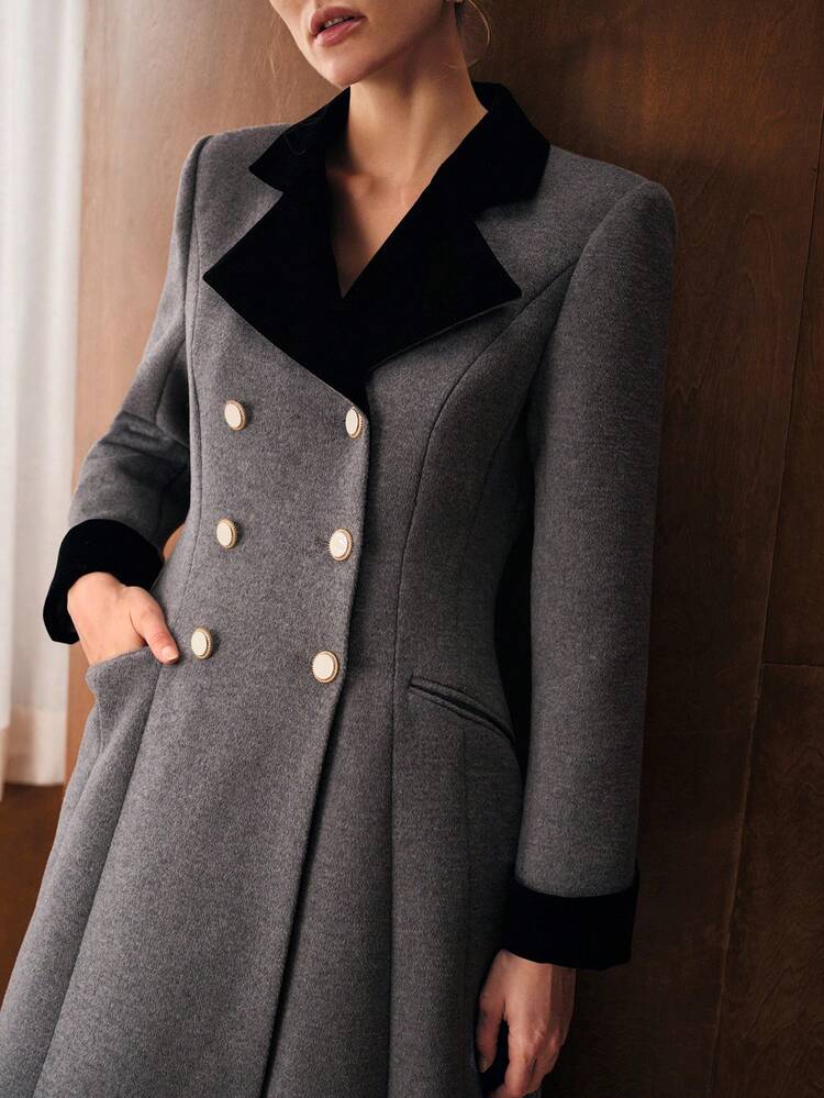 FALL WINTER WOOL CONTRAST COLLAR OVERCOAT