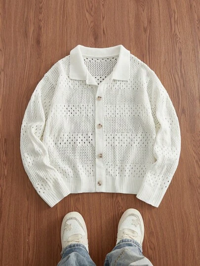 SWAVVY เสื้อคาร์ดิแกนถักแขนยาวสีพื้นติดกระดุมด้านหน้าสำหรับผู้ชาย, ฤดูใบไม้ร่วง/ฤดูหนาว