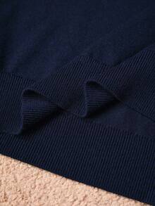 MOTF PREMIUM CHIC 2 PIECES KNIT SET: CONTRAST TRIM CREW NECK SWEATER AND WIDE LEG PANTS WITH CONTRAST HEM, AUTUMN/WINTER - Navy Blue - View 10