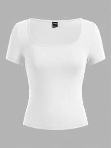 SHEIN EZwear 3 件女式短袖短款休闲修身 T 恤，适合夏季 - 白色 - 查看 9