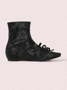 CUCCOO DOLLMOD Hidden Wedge French Retro Buckle Pointed Toe Ankle Boots For Women - Black - View 9