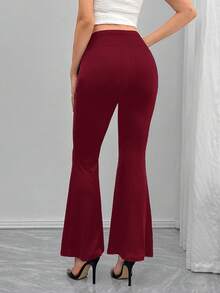 SHEIN 孕妇高腰时尚裤，带腹部支撑，喇叭腿 - 酒紅色 - 查看 2
