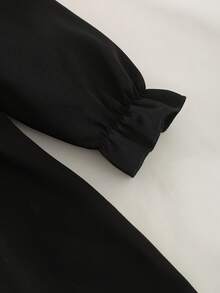 Elladie kids Đầm ngắn tay lửng cổ vuông thắt eo thời trang dễ thương cho bé gái, có nơ 3D và viền bèo nhún, phối màu đen trắng, phù hợp với mọi mùa - màu đen - Xem 7