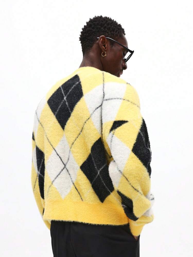 Kardigan z dzianiny futerkowej w romby