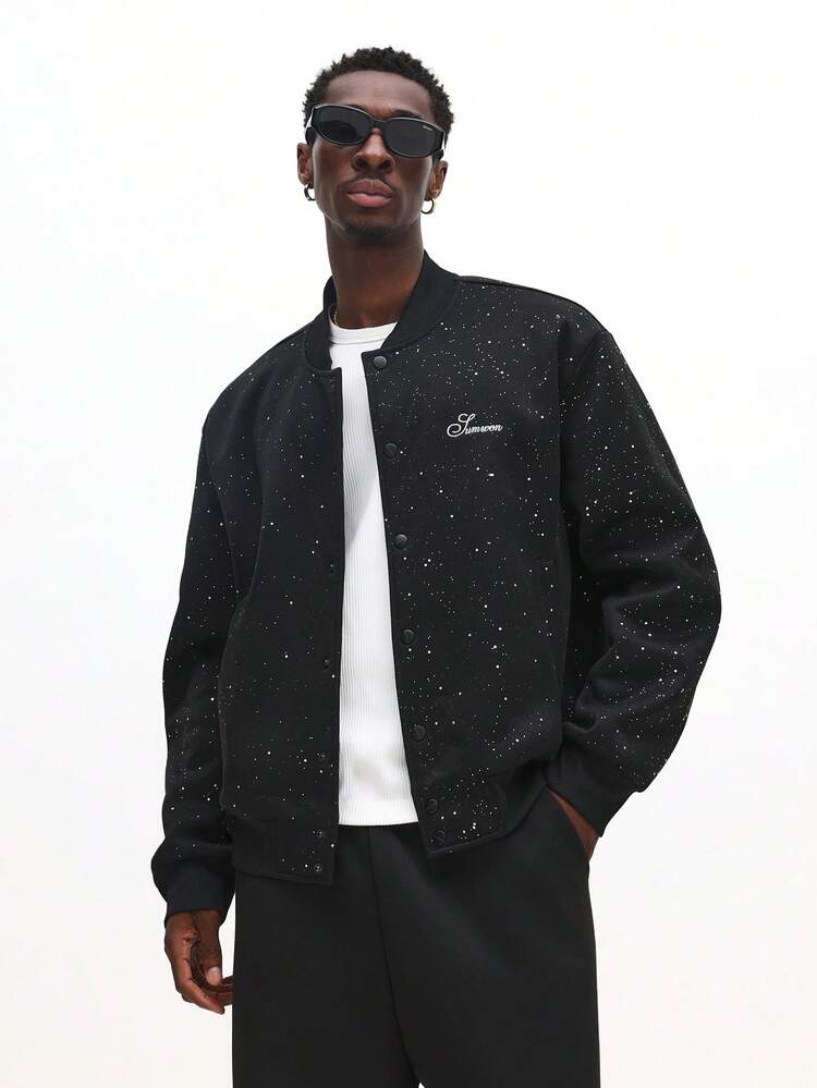 Buttoned Varsity Jacket With Glitter Finish