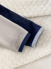 SHEIN 新生儿羊毛连体衣，可爱小熊撞色边长袖连脚睡衣，婴幼儿男童女童两件套家居服套装，秋冬 - 彩色 - 查看 4