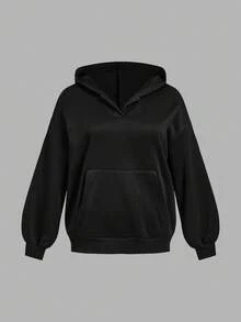 SHEIN EZwear 女士休闲宽松长袖连帽运动衫，带口袋 - 彩色 - 查看 6