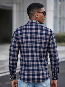 Manfinity CasualCool Men's Plaid Print Button Front Pocket Long Sleeve Shirt Flannels For Men Men Shirts Plaid Checkered Shirt Men Men Casual Long Sleeve Shirts Men Street Wear Shirt