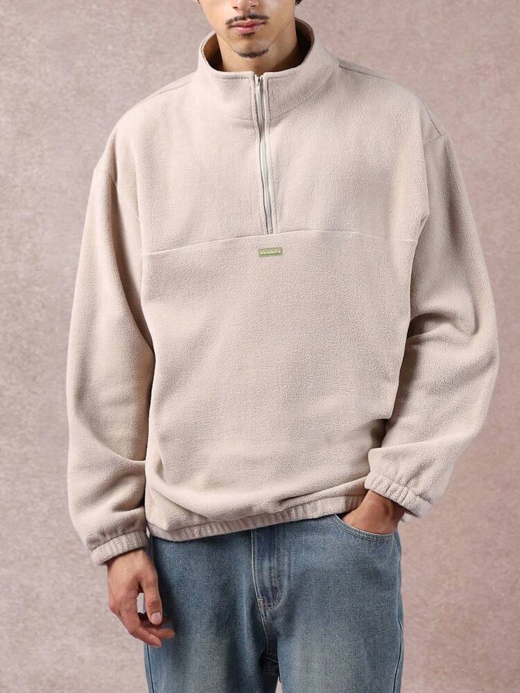 Fleece-Sweatshirt mit halbem Reißverschluss und Stehkragen