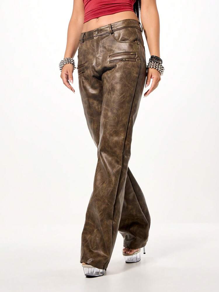 SUMWON WOMEN Faux Suede Flare Trousers With Zipper