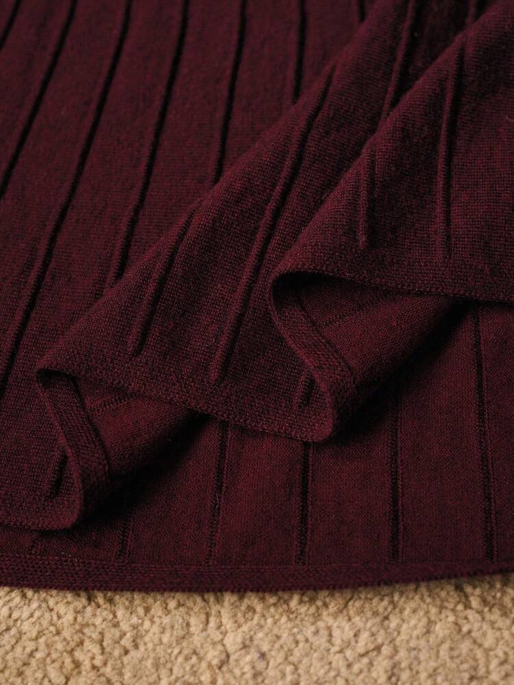 2pcs/Set Wool Blend Fitted Top & A-Line Midi Skirt Sweater Set, Autumn/Winter