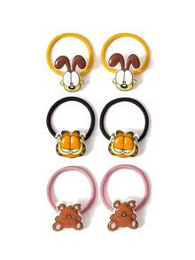 GARFIELD | SHEIN 6 chiếc dây buộc tóc hình mèo, cún con và gấu hoạt hình 3D dễ thương, dây chun co giãn, thích hợp để buộc tóc đuôi ngựa. - Nhiều màu - Xem 7