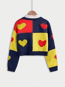 SHEIN Cardigan lavorato a maglia per ragazze pre-adolescenti con blocchi di colore a forma di cuore in rosa e viola, che presentano uno stile dolce e carino. Progettato per le ragazze pre-adolescenti, ha maniche lunghe regolari e uno spessore moderato, ideale per la primavera e l'autunno. Come categoria di cardigan lavorati a maglia, è una scelta ideale per l'abbigliamento casual quotidiano, soddisfacendo l'esigenza di un abbigliamento semplice e chiaro per tutti i giorni. - Multicolore - Visualizzare 2