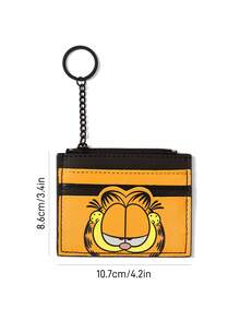 GARFIELD | SHEIN 1 个 PU 皮革卡通人物印花卡夹，可放置硬币和现金，带 3 个卡槽、1 个拉链层和 1 个钥匙圈，适合女性和学生，猫 - 橘色 - 查看 4