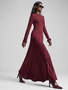 Ontre Vestido feminino elegante, casual e acinturado, com modelagem evasê, da coleção Outono/Inverno 2025, ideal para o Ano Novo e o Natal. - Castanho Café - Ver 8