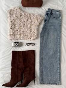 Avantive 秋季/冬季/返校季/乡村音乐会/音乐会/外出/生日/万圣节服装/休闲/千禧年/2000年代/90年代/性感/西部牛仔女装/波西米亚风/乡村/夜店/办公室/鸡尾酒会/复古/锐舞节/趣味/优雅/老钱/街头服饰/度假/乡村音乐会/工作/端庄/国庆新年派对外出时尚上衣/基础款/毕业/万圣节/亮片上衣 - 杏色 - 查看 9