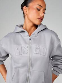 MISSGUIDED Áo hoodie có khóa kéo toàn thân vừa vặn thoải mái, có dây rút và túi ở giữa, tạo sự thoải mái khi mặc thường ngày - Xám - Xem 6