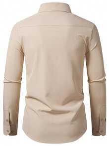 Calvornis 纯色纽扣休闲商务长袖衬衫（非特定尺码）休闲正装衬衫男士修身衬衫男士长袖正装衬衫男士服装衬衫男士正装衬衫 - 卡其色 - 查看 2