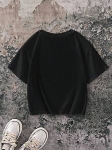 BATMAN X SHEIN 85th Young Boy Cartoon Portrait Pattern & Stylish Casual Short Sleeve T-Shirt Graphic Tee Boys - Black - View 3