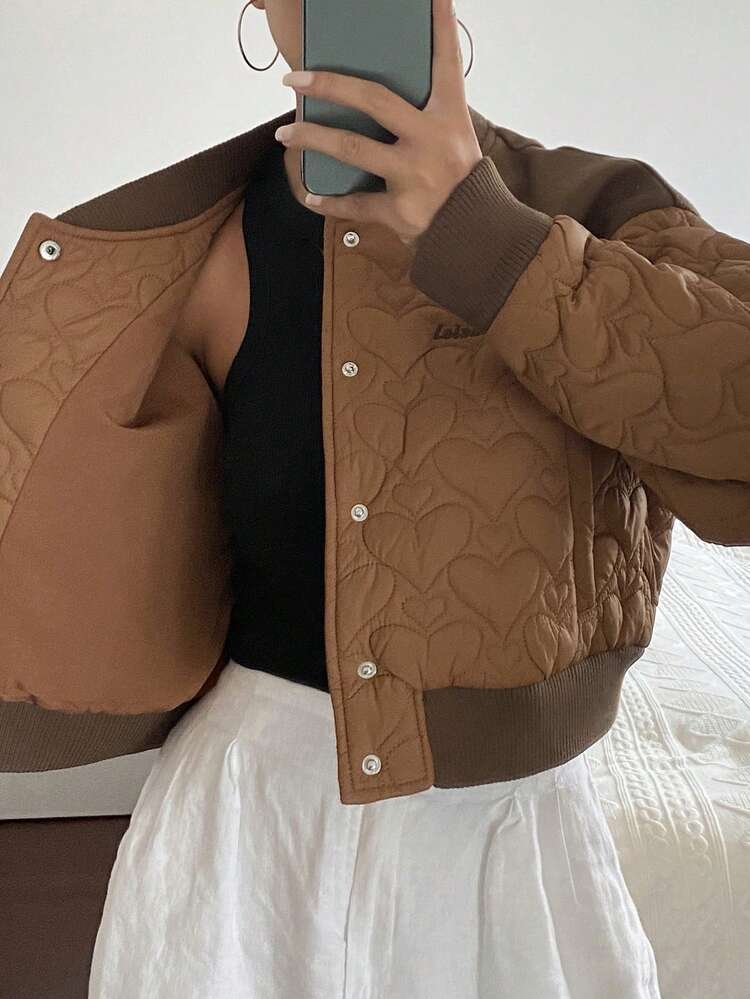 Color Block Quilted Short Baseball Jacket, Letter Embroidery, Casual Streetwear For Women, Autumn/Winter Y2k