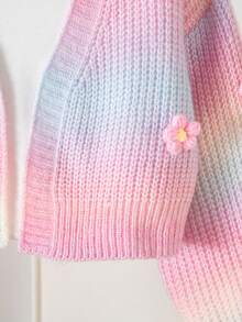 Cárdigan de flores tejido a mano con diseño arcoíris, abrigo de suéter con mangas cortas de farol lindo para niñas - Multicolor - Ver 3