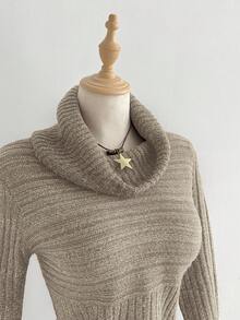 Elamini 女式高领修身毛衣，秋冬 - 摩卡棕 - 查看 5