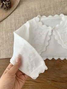 SHEIN Chaqueta de punto blanca corta y versátil de manga larga para bebé niña