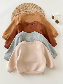 Newborn Baby Girl Cute Casual Knit Versatile Graphic Print Long Sleeve Sweatshirt - Apricot - View 2