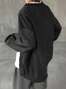 FRIFUL 女士休闲时尚宽松落肩拉链装饰牛仔外套，春秋季长袖 - 灰色 - 查看 5