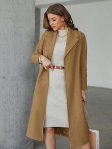 EURMUSE Open Front Belted Coat - Camel - View 3