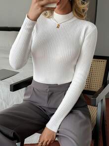 DAZY Thermal Lined Turtleneck Sweater For Women, Slim Fit Pullover Base Layer, Autumn/Winter - Beige - View 7