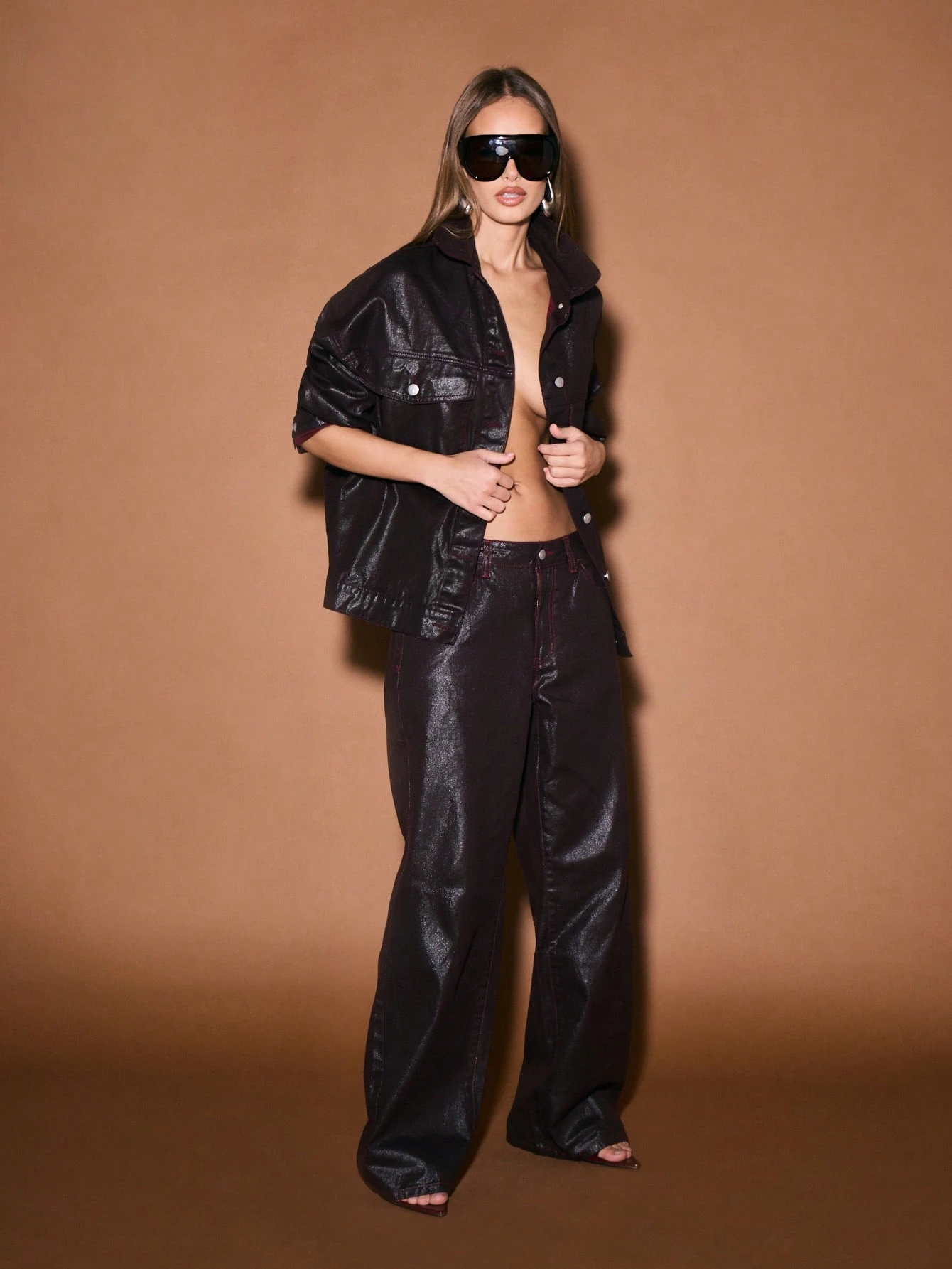 KIZN Jaqueta Denim revestida com botões frontais