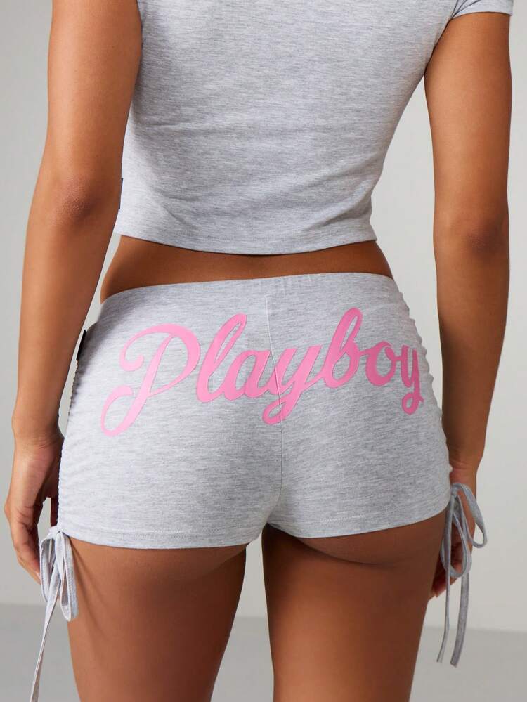Missguided x Playboy Ruched Side Detail Hot Pants Cotton Shorts For Summer Loungewear Casual Weekend