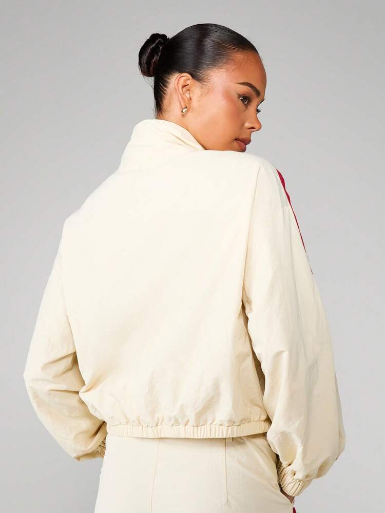 MISSGUIDED MSGD Track Jacket With Elastic Cuffs And Red Contrast Piping For Spring Casual Outerwear