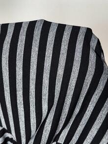 SHEIN Tall 女式秋季四季垃圾摇滚日常外出装灰色和黑色条纹针织 V 领长袖 T 恤，秋季上衣 - 黑色 - 查看 12