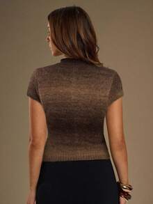 SHEIN BAE Damen Stehkragen Einreiher Lässig Regular Strickoberteil Herbst Winter Kleidung für Frauen - Kaffeebraun - Übersicht 2