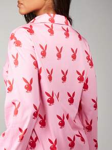Missguided x Playboy Christmas Print Pajama Set With Button Up Top - Multicolor - View 4