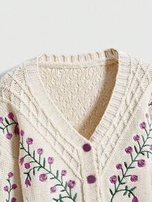 ROMWE Fairycore Suéter de punto bordado estilo francés para ir al trabajo, chaqueta de cárdigan de punto elegante y casual de estilo retro - Multicolor - Ver 4