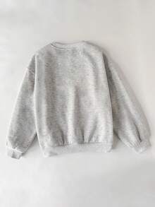 SHEIN Tween Girl 舒适休闲简约标语印花超大圆领长袖连帽衫和修身运动裤套装，适合居家和户外穿着，灰色服装 - 淺灰色 - 查看 6