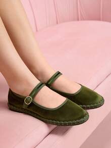CUCCOO DOLLMOD 女士优雅天鹅绒经典舒适天鹅绒玛丽珍平底鞋，叶绿色 - 軍綠色 - 查看 6