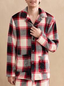 Old Money 男士舒适格子印花衬衫和裤子睡衣套装，秋冬季男士外出格子保暖宽松休闲复古风，圣诞节 - 彩色 - 查看 4