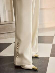 ZEYLAH 女士优雅直筒串珠裤，秋冬 - 杏色 - 查看 5