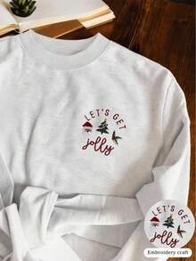 INAWLY Christmas Embroidered Crew Neck Pullover Sweatshirt For Women - Light Grey - View 1