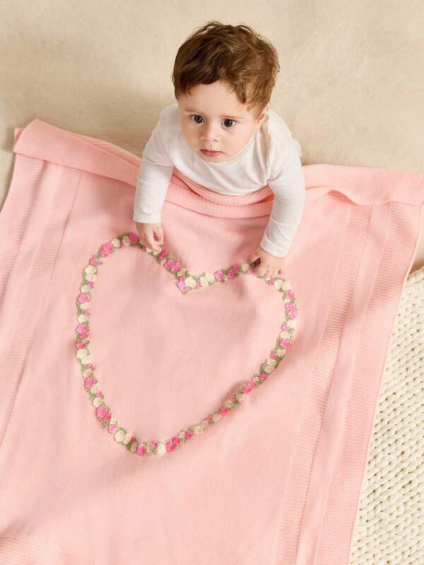 Cozy Pixies 1pc Baby Pink Heart Lace Edged Swaddle Blanket