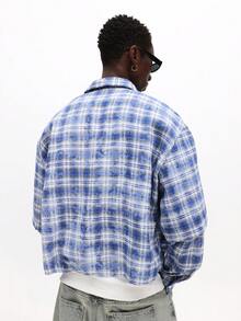 SUMWON Crop Fit Button Down Plaid Shirt With Chest Pocket Long Sleeve Casual Flannel Top